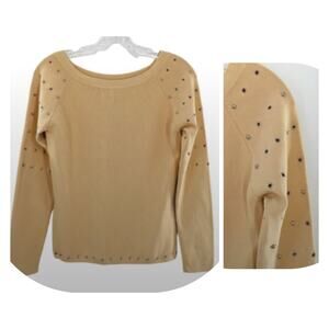 RADZOLI Cream 3/4 Sleeve Grommet Embellishment Knit Top M